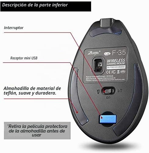 Miniatura 5 de Zelotes - Ratón Vertical Inalámbrico, Para Diestros F35, 2.4 Ghz, Inalámbrico, Ergonómico, Recargable, Vertical, Con 3 Dpi Ajustables 1000 1600 2400, 6 Botones, Compatible Con Pc, Escritorio, Mac