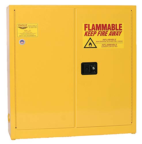 Eagle 24 Gallon Steel Flammable Liquid Storage Cabinet, Wall Mount, 3 Shelves, 2 Self-Closing Doors For Gasoline Storage, Yellow, 1975X #TOP21