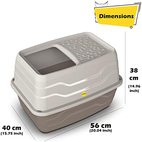 Beige Top Entry Litter Tray Extra Deep Covered Dog-Proof Toilet Box Enclosed High-Spraying Cats XL Loo Pan High Sided Anti-Spillage Multi-Pet Households Rounded Corners CatCentre®