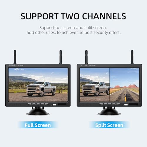 Image of eRapta Wireless Backup Camera with 7 inch DVR Monitor for Trucks, 2 Channels, HD1080P Front /Rear View Camera with Night Vision, IP69K Waterproof, DIY Reserving Lines for Pickup, Car, Van, Trailer (AWTL7)