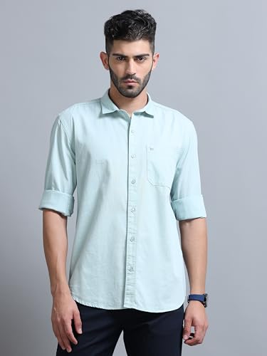 Image of Men Slim Fit Solid Spread Collar Casual Shirt