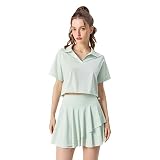 Sportswear Woman Gym Yoga Set Camisa De Tenis Y Falda Plisada Con Traje De Pantalones Cortos-Verde-Metro