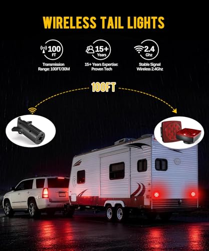 Image of Partsam 2PCS Wireless Magnetic LED Trailer Light Kit Square Portable Stop Turn Tail w / 7-Pin Plug Rechargeable 12-24V for Trucks RVs Tractors Towing