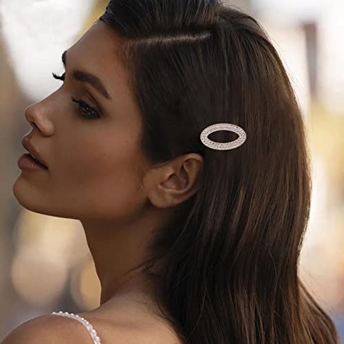 Aneneiceera Crystal Hair Clip Gold Cz Circle Hoop Hair Barrette Oval Hoop Rhinestones Hair Clip Hollow Out Oval Hair Pin Headpieces Decorative Hair Pins Headwear Bride Hair Accessories For Women And Girls(Oval) #TOP30