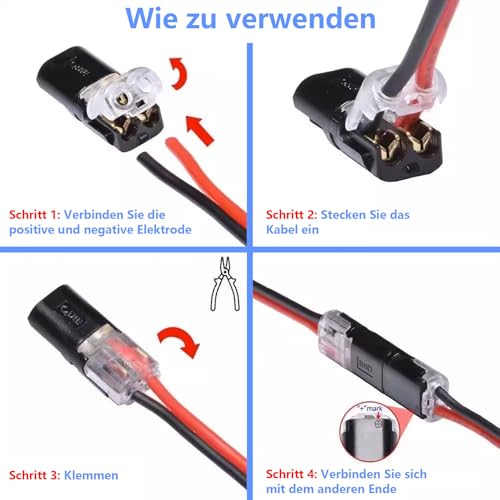 50 Stk Kabel Steckverbinder 2 Polig Klein, 2-Polig Stecker 2 Poliger Stecker, Steckverbindung Steckverbinder 18-22 AWG, Steckbarer Schneller Kabelstecker für Auto KFZ LKW Kabelverbinder Verbindungen