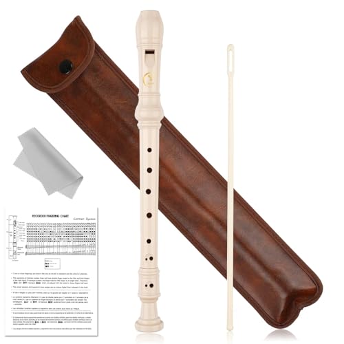 Sopraanblokfluit, 8-Gaats Fluit in C, Gemaakt van ABS-Hars, met Schoonmaakstaafje, Grepentabel en Leren Opbergtasje, voor Beginners, Kinderen (Melkwit)