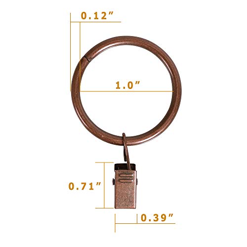 40Pack Curtain Rings With Clips Hooks, Rustproof Metal Stainless Steel Drapery Rings, 1In Interior Diameter Curtain Hangers Clips, Fits Diameter 5/8 In Rod, Vintage Copper #TOP1