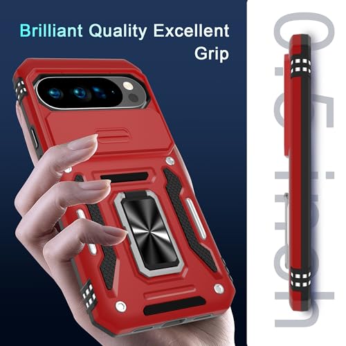 DEERLAMN Case for Google Pixel 10 Pro XL with Slide Camera Cover+Screen Protector(1 Pack), Rotated Ring Kickstand Military Grade Shockproof Protective Cover-Red by DEERLAMN - Image 7