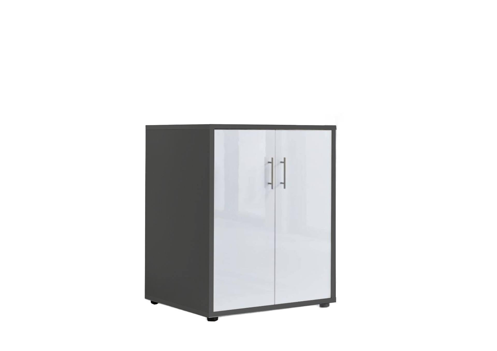 BMG Möbel Druckerschrank Bürokommode 74 cm hoch mit 2 Türen, 3 Einlegeböden, optimal als Erweiterung für Schreibtische wählbar in 18 verschiedenen Farbkombinationen (Anthrazit/Weiß Hochglanz)