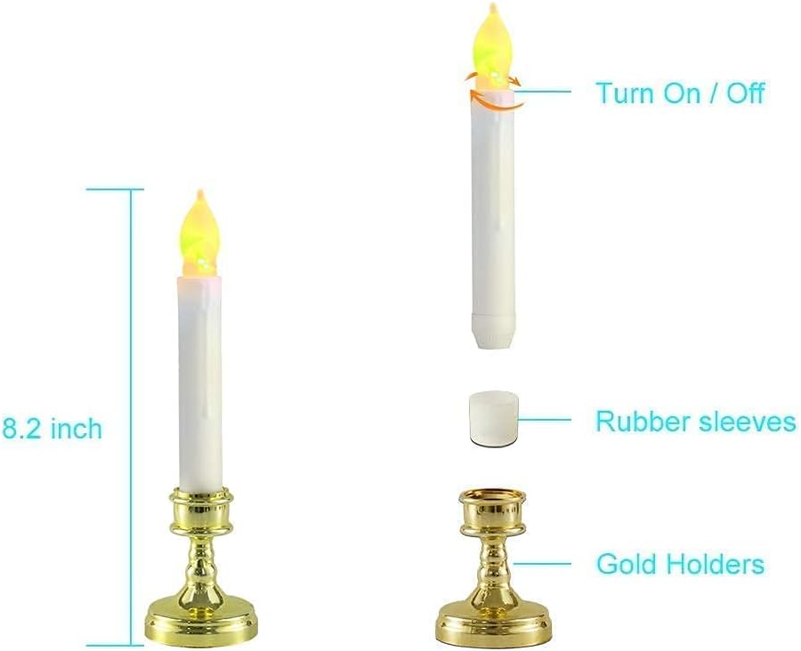 Amagic 6Pcs Battery Operated Candles with Timer, Led Window Candles with Stands, Electric candlesticks with Yellow Flickering Light for Church Party Home Fireplace