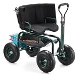 VEVOR Siège de Jardin Roulant, Tabouret de Jardinage sur Roues Robuste, Hauteur Réglable, Capacité Charge 181 kg, Chariot à Siège Pivotant à Dossier, pour Désherbage, Plantation, Terrasse, Extérieur
