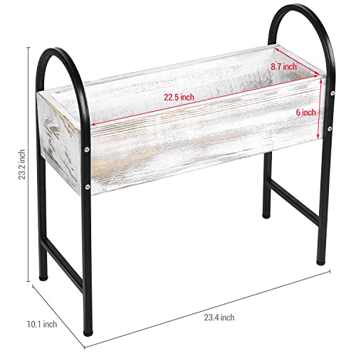 Mygift 22.5 Inch Whitewashed Solid Wood Raised Planter Box With Black Metal Framed Legs, Rectangular Freestanding Indoor Garden Plant Stand #TOP3