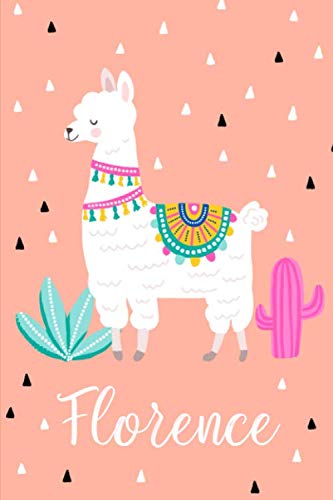 Florence: Personalized with name - cute notebook for girls women with cute alpaca llama and cactus 6x9 inch. blank lined journal Christmas gift idea