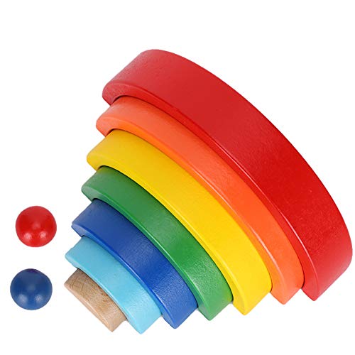 Changor Drewniane Klocki Stacker Kolorowe Puzzle dla Dzieci do Kreatywnej Zabawy 18 X 9 Cm