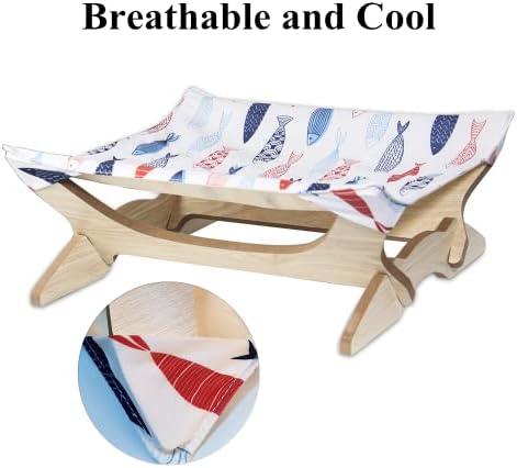 Kvittra Cat Bed Cat Hammock, Wooden Pet Bed Free-Standing Cat Sleeping Cat Supplies Pet Supplies, Detachable Portable Indoor Outdoor pet Bed Excellent Breathability Washable Easy Assembly Cat Bed