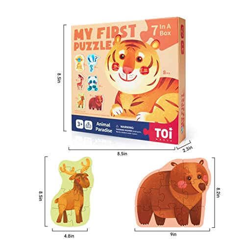 Image of TOI 6 Packs Large Piece Toddler Jigsaw Puzzles for Kids Ages 2-4 - Animal | My First Puzzle, Animal Shaped Floor Puzzles for Beginner, Preschool Learning Game, Educational Activity for Boys Girls Gift