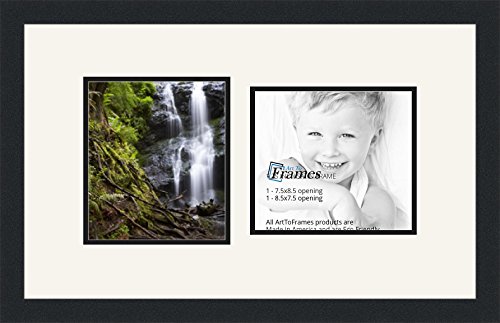 ArtToFrames Collage Photo Frame Double Mat with 2-7.5x8.5 Openings and Satin Black Frame