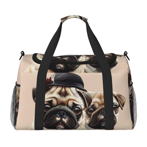 Cute Pug Printed Travel Duffle Bag for Men Women Large Sport Gym Bag Handbag with Shoulder Strap for Travel Weekend Fishing Hunting