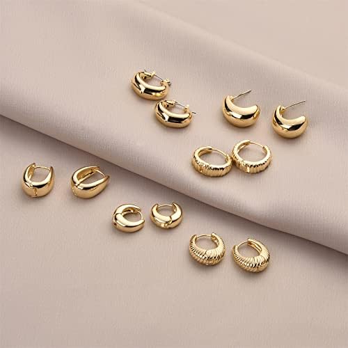 Wgoud Chunky Hoop Earrings Set 14K Gold Hoop Earrings for Women Hypoallergenic, Thick Hoops Earring set, Twist Huggie Hoop Earring, Zinc, No Gemstone