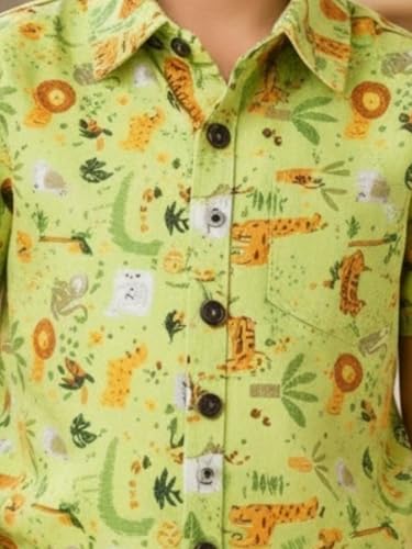 Image of superminis Boys Coordinated Set With Printed Rayon /Cotton Shirt and Shorts