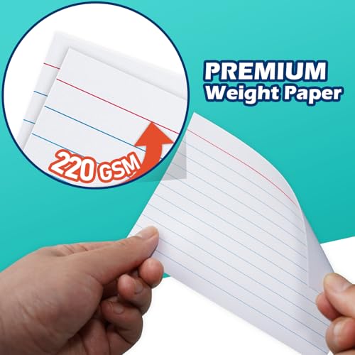 Cartões de índice 10 x 6 pautados pautados 10 x 15 cm, branco, 100 unidades, peso pesado de 220 g/m²