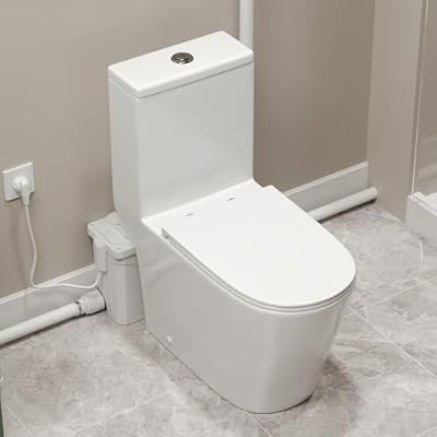 DeerValley 700W Macerating Toilet System,1.06/1.59 GPF Dual Flush, IPX4 Waterproof Rating, Complete Basement Installation Kit