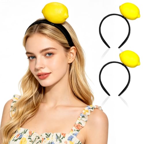 FOMIYES Lot De 2 Serre-TêTes Citron Fantaisie Bandeau Amusant En Faux Aliments Accessoire Pour Cheveux Citron 3D Pour FêTes Anniversaires Mariages Et Vacances