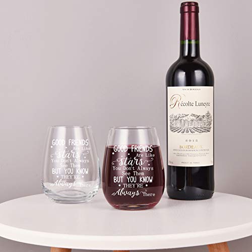 Friend Gift - Friend Stemless Wine Glass 15Oz, Good Friends Are Like Stars Wine Glass For Women, Sisters, Girls, Best Friends, Soul Sister, Gift Idea For Christmas, Birthday, Galentine's Day #TOP3