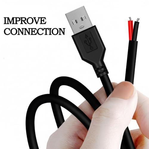 WMSDGZAI 24AWG USB 2.0 Male 2 Pin Bare Wire Pigtail Cable, 5V 2A USB Extension Cable Open End for DIY Repair, Replacement, and Power Supply (Black, 3.28FT 2PACK) by WMSDGZAI - Image 8