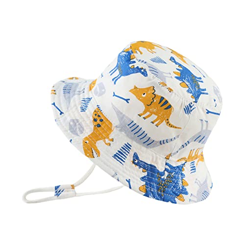 Toddler Baby Boys Girls Sun Hat Uv Protect Infant Summer Hat Breathable Cotton Beach Hat 0-4Y (New White Dinosaur, Xl) #TOP9