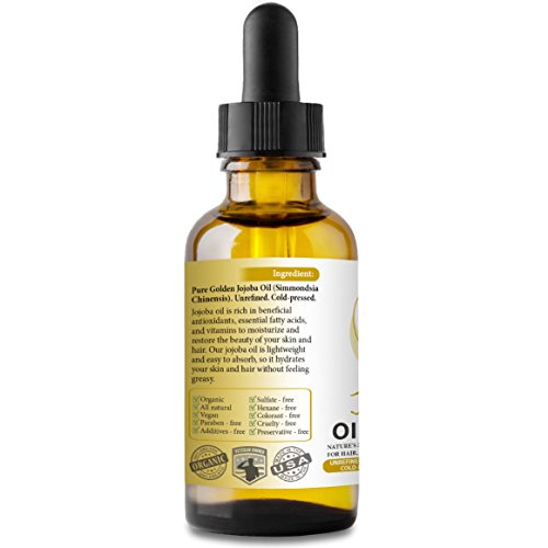 Bella Terra Oils Jojoba Oil. 2Oz. 100% Pure. Cold-Pressed. Unrefined. Organic. Chemical-Free. Soothes Skin. Nourishes Hair. Natural Moisturizer For Hair, Skin, Nails, Beard, Stretch Marks #TOP1