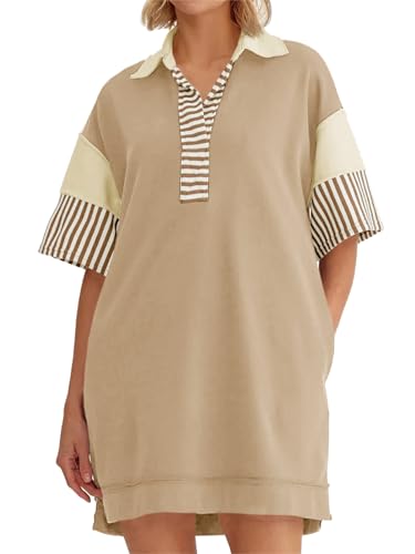 Wenrine Women Polo T Shirt Dress Summer Short Sleeve Loose Sweatshirt Dress