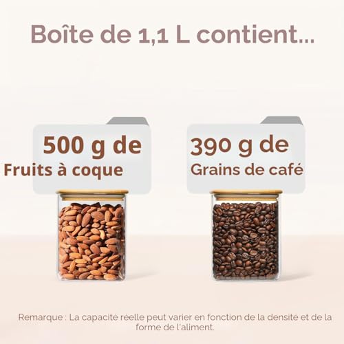 ComSaf Bocaux en verre avec couvercles 1,1 L, lot de 4 pour la cuisine – vue 3