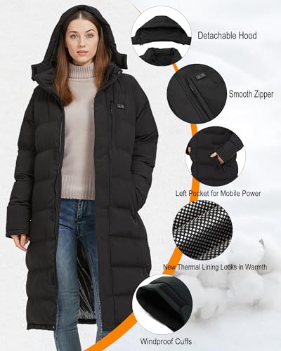 Women's Heated Long Jacket with Battery Pack Winter Coat for Women with Box4