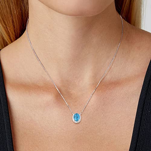 Sterling Silver Turquoise Pendant Necklace: White Gold Plated 925 Silver Oval Gemstone Stunning Graceful Precious Stylish Delicate Elegant Christmas Valentine's Day Birthday Wedding Brides Jewelry Gift Teen Girl Women (Silver) #TOP1