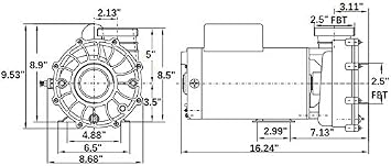 Hot Tub Spa pump, 4HP, two speed, 56Frame LX Motor (220-240V/60Hz); 2.5 Intake & 2.5 Discharge.(56WUA400a-II)