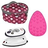 SEMPLIX Prym Mini-Bügeleisen Bundle – Kompaktes Set mit Mini-Dampfbügeleisen, Silikonablage & Reisebügeleisentasche,ideal für Nähen & Quilten, Design Polka Dots (Berry)