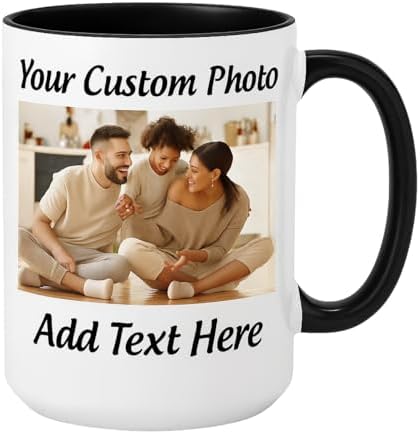Customized 15oz Ceramic Coffee Mugs with Personalized Text and Ph...
