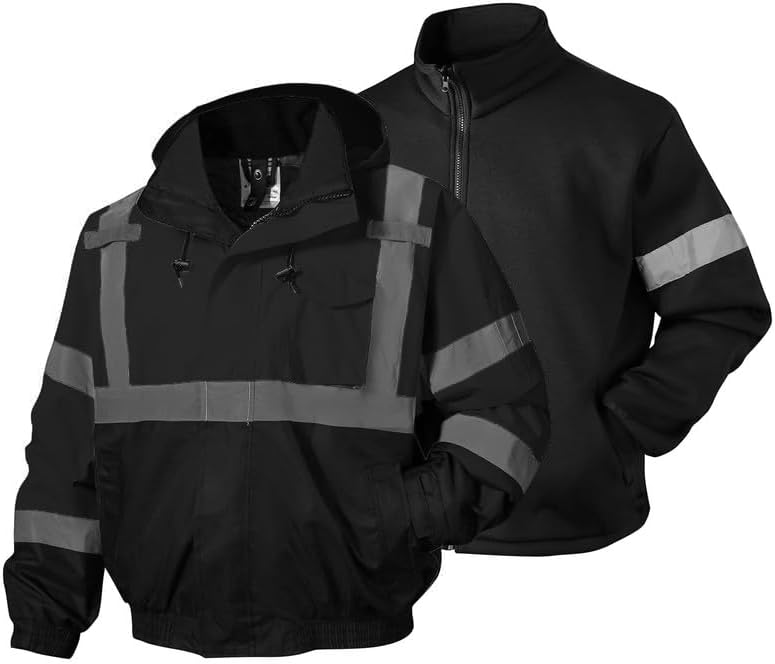 3-in-1 High Visibility Winter Bomber Jacket (Black, 3XL)