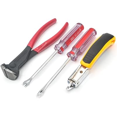 Upholstery Staple Remover Tack Puller Nail Remover Tools Set W End Cutting Pliers, Staple Puller, Tack Lifter, Fastener Remover, for Furniture Floor Wall Car Photo Frame, 4 in 1 Kit