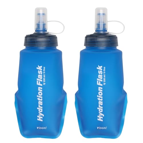 Azarxis Bouteille d'eau Souple Flasque Running Gourde Souple Pliable Poche Hydratation pour Randonnée Marathon (Bleu, 250 ml - 2 Pièces)