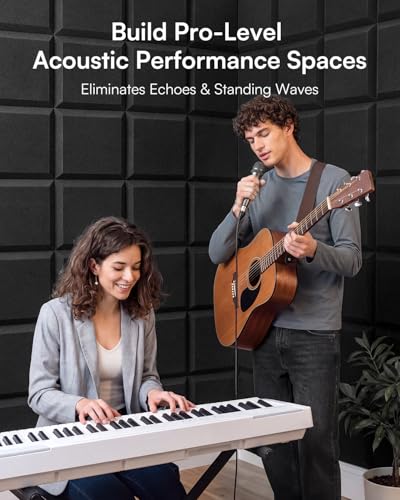 Image of SODOCT 24 Pack Acoustic Foam Panels Flat Shape, Self-Adhesive 12 x 12 x 2 Inches, High-Density Acoustic Foam, Sound Proofing, Sound Absorbing Panels for Studio, Podcast, Home Office