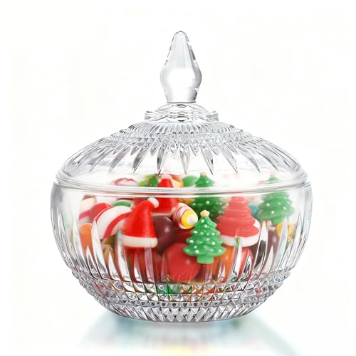 Plato grande de cristal para caramelos de 600 ml con tapa, tarro de cristal transparente con tapa, tarro de caramelo decorativo para bufé de dulces, fiesta, boda, decoración del hogar, apto para