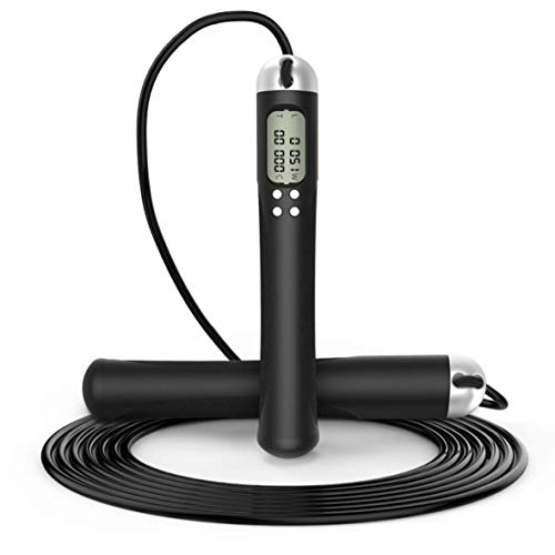 Metrics exercise jump rope with counter -Great Quality PVC jumping rope-Easy to set digital jump rope -adjustable fitness jump rope for indoor & outdoor - Calorie counting jump rope -Tracks Workout