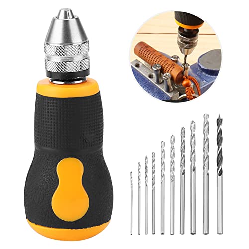 Mini Wiertarka Ręczna, Zestaw 10 Małych Wierteł Ręcznych Wierteł Krętych Micro Mini Przenośny Zestaw Narzędzi 0.8-3.0mm do Biżuterii Modelowej Orzech Bursztynowy Wosk Pszczeli Oliwna Nakrętka
