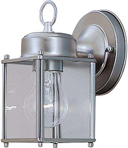 DESIGNERS FOUNTAIN Preston Outdoor Light Fixture, 8 Inch, Exterior Wall Mount Lantern Sconce, Clear Glass Porch Lights for Front Door, Patio, and House Garage, Pewter, 1161-PW