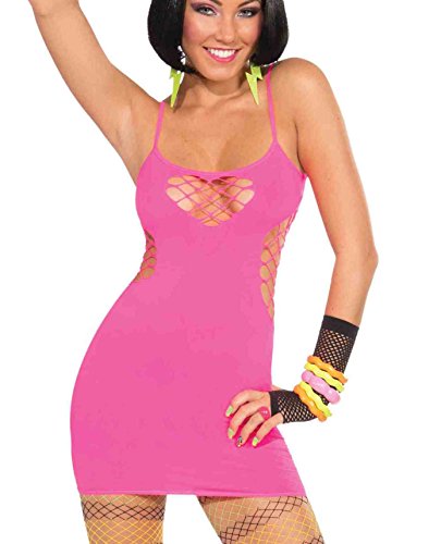 Forum Novelties Womens Fishnet Sweetheart Dress, Neon Pink, One Size