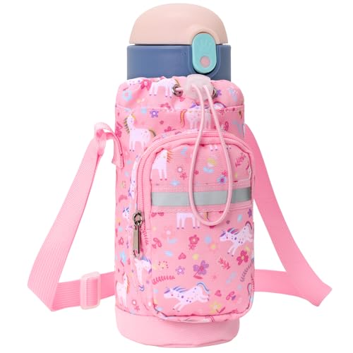 Holder For Kids - Water Bottle Carrier With Zipper Pocket & 