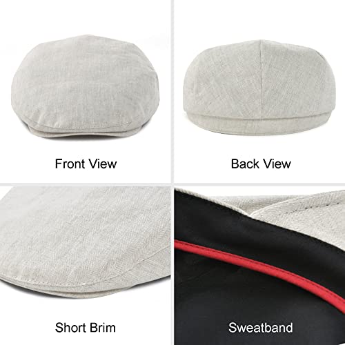 Jangoul Men's Linen Cap Summer Newsboy Cap Adjustable Gatsby Golf Flat Ivy Hat (Herringbone Beige, 7 1/4) #TOP4