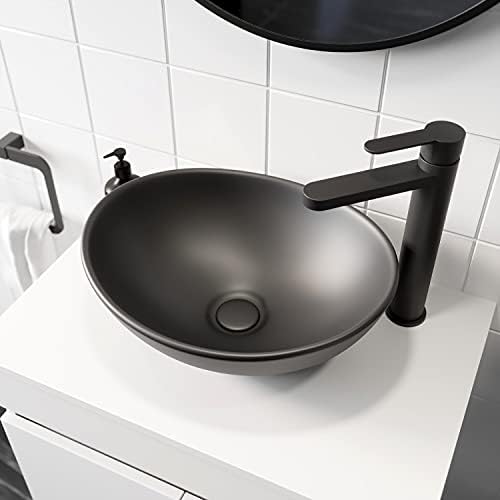 Ceramic Bathroom Vanity Wash Basin Sink Countertop Oval Modern 405 x 330mm Black